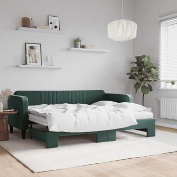 Sofá de Conversão VidaXL 80x200 cm, Colchões Inclusos, Gavetas e Veludo Verde Escuro