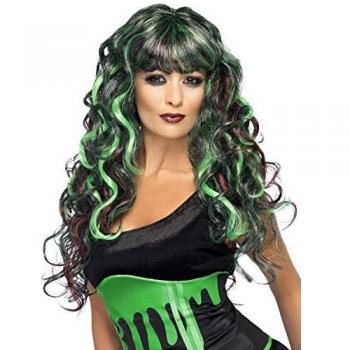 Smiffys Kostüm-Perücke Monster Lockenperücke schwarz-grün, Perfekter Look für den Evil Hair Day!