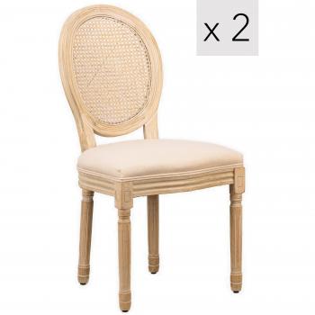 Elegant Beige Cane Dining Chairs Set