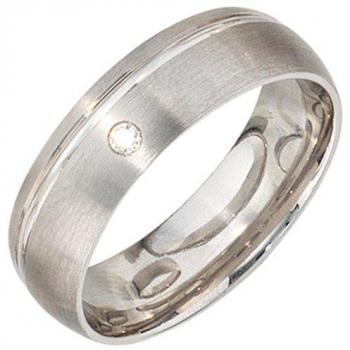 JOBO Damen Partner-Ring 925 Silber rhodiniert teilmattiert 1 Zirkonia Größe 50