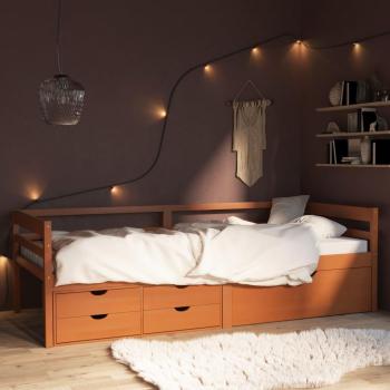 VidaXL Honey Brown Pinewood Bed Frame with Built-in Drawers and Cabinet for 90x200 cm Mattress