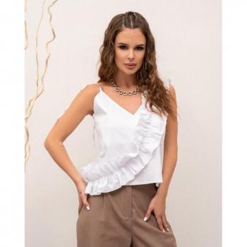 ISSA Plus S White Ruffle Detail Cotton Top