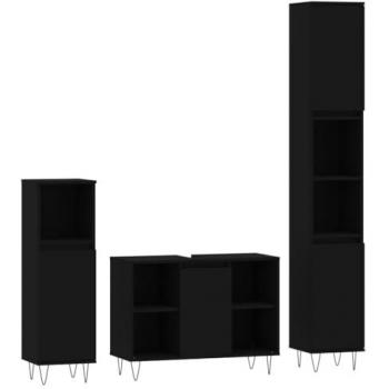 Mobilier de salle de bain 3 pièces en bois noir