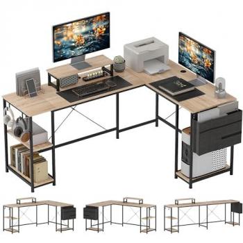Bureau d'angle style industriel avec support d'écran