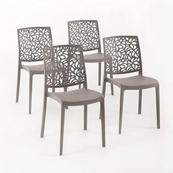Pack de 4 chaises Anna polypropylène renforcé, empilables, couleur gris tourterelle, usage polyvalent