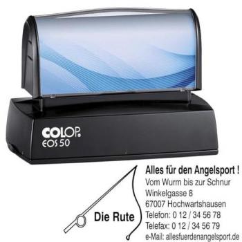 COLOP Textstempel EOS 50, personalisierbar, selbstfärbend in den Farben Blau, Schwarz, Rot