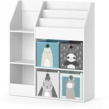 Vicco Kinderregal Luigi, Weiß, 100.4 x 114.2 cm mit 4 grauen Faltboxen