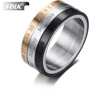 Bague Homme Calendrier Rotatif Acier Inoxydable Chiffres Romains