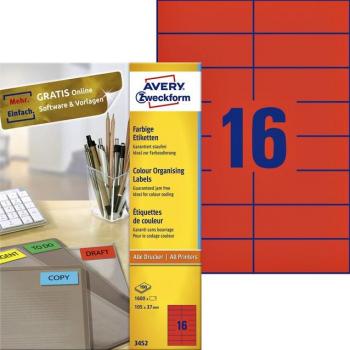 Avery Zweckform 3452 Etiket 105x37mm rood 1600 stuks