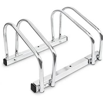Relaxdays Twin Bike Holder – Wall/Floor Mount, Steel, 26×40×32 cm, Silver