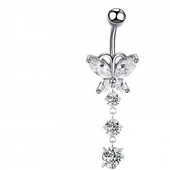 Piercing navel dangle en acier inoxidables avec motif papillon