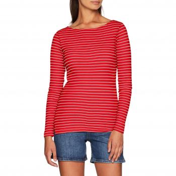 TOM TAILOR Damen Langarmshirt Streifen Langarm Shirt, Rot