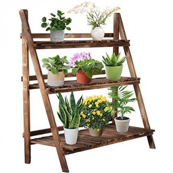 Outsunny Portapiante Pieghevole in Legno di Abete con 3 Livelli Scaffale da Esterno per Piante 100x37x93cm