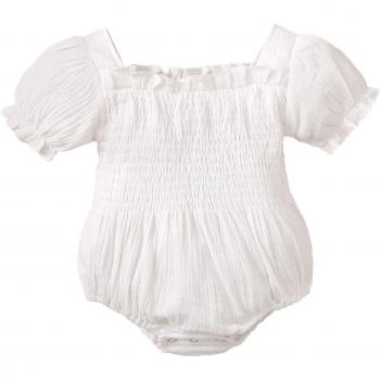 0-24M Baby Girls Ruffle Romper Solid Color Square Collar Puff Sleeve