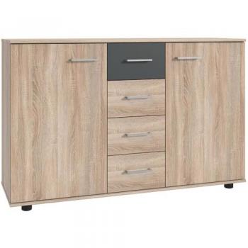 Moderne Eiche sägerau Kommode 130 cm mit Graphit TREVISO-43