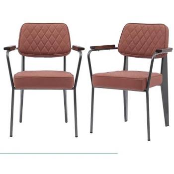 MMT Retro Tan Dining Chair Set of 2 with Stylish Armrests