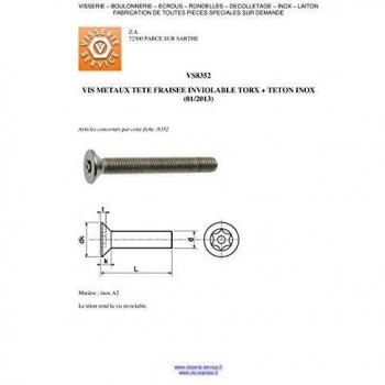 Vis Inox A2 Inviolable Torx T20 Tête Fraisée 4x10