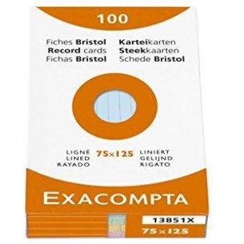 Exacompta Étui Refermable de 100 Fiches Bristol Lignées Compatibles avec Imprimante Jet d'Encres, Laser et Photocopieur