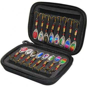 16Pcs Fishing Spinner Lures with Tackle Bag for Freshwater and Saltwater