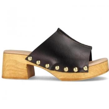 Zuecos de Piel Daria en Negro para Mujer con Tacón Medio
