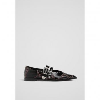 Stradivarius Cowboy Ballet Flats with Embroidery in Black Size 8