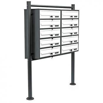 Bloc de rangement 10 compartiments Boîte aux lettres Socle recouvert de poudre Anthracite/Blanc 2 Clés par compartiment