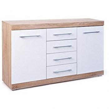 Table de nuit moderne 2 portes 4 tiroirs – Style Chêne Sonoma Blanc