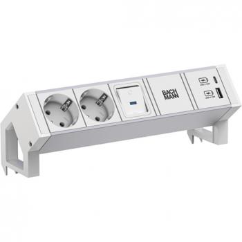 Bachmann DESK2 ALU WHITE Steckdosenleiste mit 2 CEE 7/3 Anschlüssen, 0.20 m