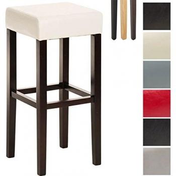 CLP Holz‑Barhocker Judy: Quadratischer Hocker mit Premium‑Polster, Kunstlederbezug, Cappuccino-Holzgestell, weiße Sitzfläche, integrierte Fußstütze