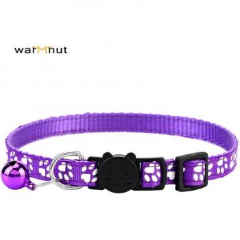Collar para gato WarmHut con cascabel, diseño de patas, ajustable, nylon, 6 colores