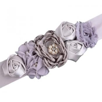 Accesorio Faja Nupcial con Motivo Floral en Gris