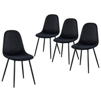 BAÏTA Set di 4 sedie Lena, Velluto, Nero