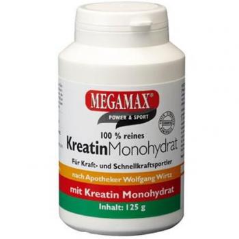 MEGAMAX Kreatin Pulver 125 g | hochdosiert reines Creatin Monohydrat für Muskelwachstum | Creapure Kreatine für Fitness & Bodybuilding