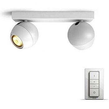 Hue Smart Ceiling Lamp in Buckram White with Two GU10 Spots and Integrated Dimmer