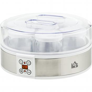 HOMCOM Joghurtmaschine mit 7 Gläsern à 180 ml, Timer, Temperaturregelung, 20 W, Weiß