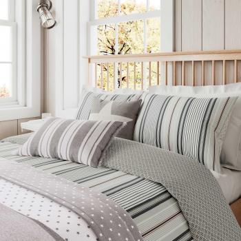 Charcoal Silver Nautical Stripe Kingsize Cotton Duvet Cover Set