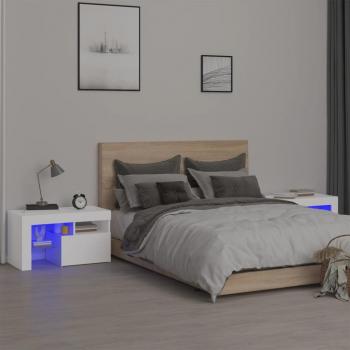 VidaXL White Nightstands 2 pcs with LED Lights 70x36.5x40 cm