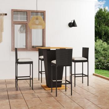 Set de bar de jardin 5 pcs avec coussins en résine tressée noire