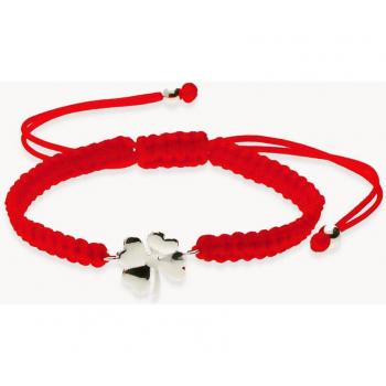 Trébol de Plata con Rodio y Cordón Rojo – Pulsera OKSilver