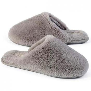 FluffyGuard Indoor‑Outdoor House Shoes – Grey, Size 3-4