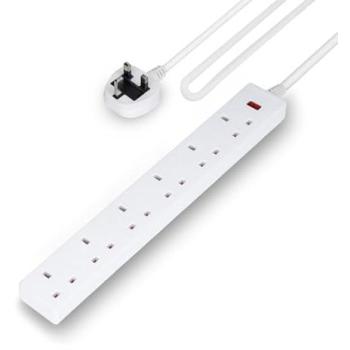 Geepas 6‑Gang LED Cable Indicator Lead, 2 m, White, Wall Mount