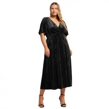 Yours Curve – Schwarzes Wickelkleid aus crushed Velvet