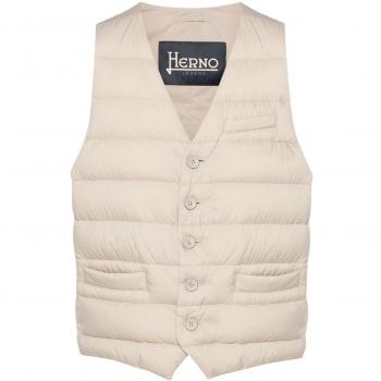Herno Men's Il Panciotto Down Vest, Beige, Size 50, Quilted Lightweight Sleeveless Jacket