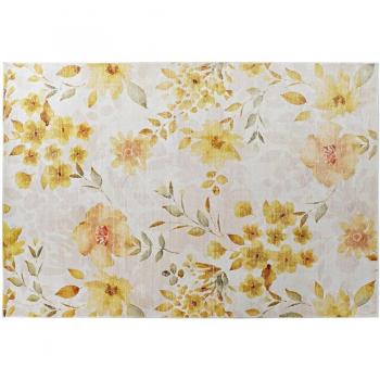 Blomster Teppich Gelb Weiß 200 x 290 cm Polyester Baumwolle