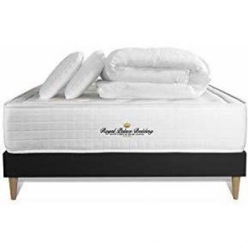 Pack Sommeil Buckingham Max 30 cm : Matelas, Sommier Kit Noir, 2 Oreillers & Couette
