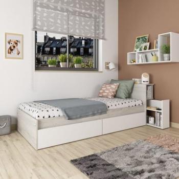 Toscohome Letto singolo con comodino estraibile colore bianco