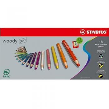 Crayon de coloriage STABILO woody 3in1 étui carton x 18 crayons de couleur + taille-crayon