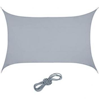 Light Grey Rectangular Sun Sail, PES Fabric, UV Resistant, 5 x 7 m, with Ropes