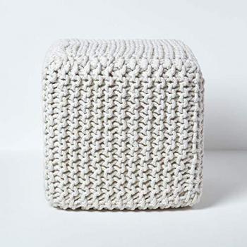 Burnt Orange Cotton Knitted Cube Pouffe Footstool