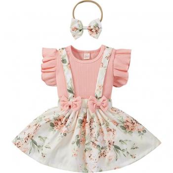 Zlaille – Ensemble jupe bébé fille, vêtements d'été en coton tricoté, haut à bretelles, avec bandeau
